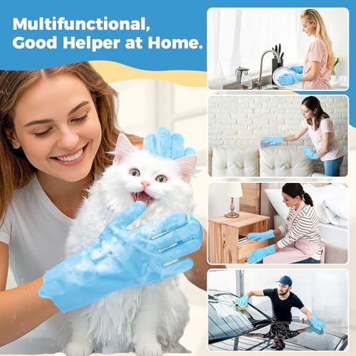 Pet Grooming Gloves, Dog Washing Gloves with Silicone Teeth, Dog Bathing Shampoo Brush, Heat Resistant Five-Finger Design for Bathing, Massaging, Hair Removal, Suitable for Dogs and Cats - Image 7