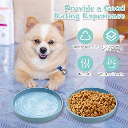 Silicone Dog Bowl Shallow Cat Food Bowls 7" Wide Puppy Plates Whisker Fatigue Pet Feeding Dishes for Dry Food and Wet Food Indoor (Round Blue) - Image 5