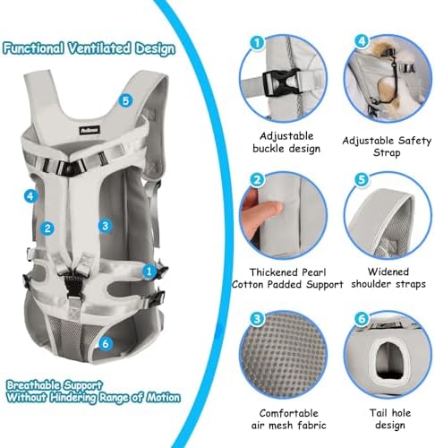 PetBonus Pet Front Dog Carrier Backpacks, Adjustable Pet Backpack, Legs Out Easy-fit Puppy Chest Carrier for Medium Small Dogs, Hands Free for Hiking, Cycling (Grey, XL) - Image 2