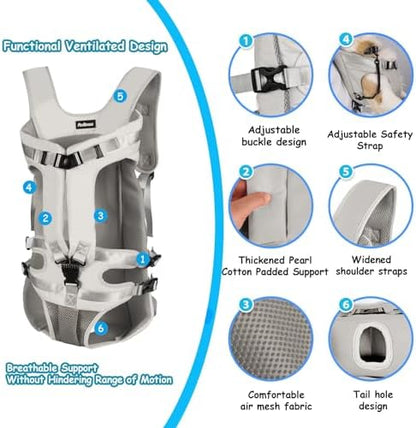 PetBonus Pet Front Dog Carrier Backpacks, Adjustable Pet Backpack, Legs Out Easy-fit Puppy Chest Carrier for Medium Small Dogs, Hands Free for Hiking, Cycling (Grey, XL) - Image 2