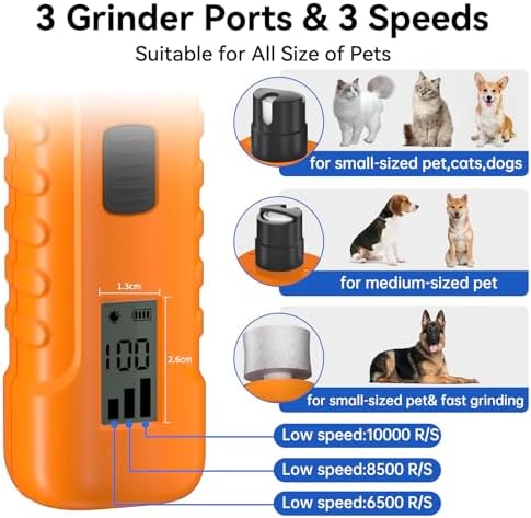 PAPIFFEED Dog Nail Grinder with LCD Display – Quiet Electric Nail Trimmer with Dual LED Light, Safe for Black & Thick Nails, Rechargeable for Small Medium Large Dogs & Cats (Orange) - Image 2