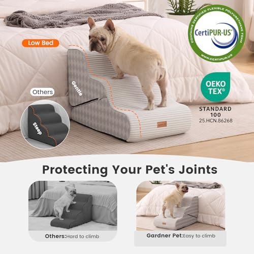 Gardner Pet Dog Stairs for Small Dogs 16.5" H, 2 in 1 Transformable 3-Step Pet Stairs and Ramp, Dog Steps for Couch Bed (13-20 in) Non-Slip Waterproof Cover and CertiPUR-US Certified Foam, Checked - Image 4