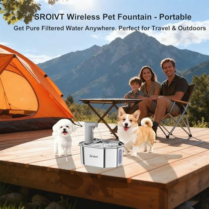 Cat Water Fountain Stainless Steel,Wireless,Battery Operated,2.6L,4Filters - Image 5