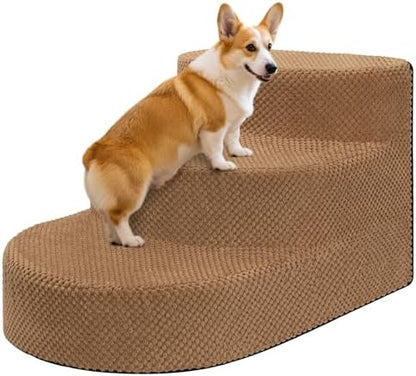 Dog Stairs 3 Steps Foam Pet Ramp for Small Dogs Cats, Khaki by NECKORY