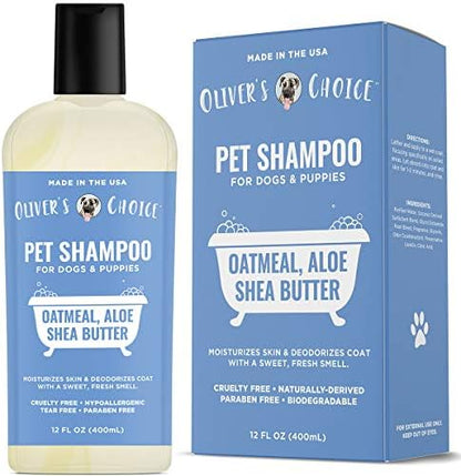 OLIVER'S CHOICE Dog Shampoo with Oatmeal, Aloe & Shea Butter – Deodorizing Puppy Shampoo for Smelly Dogs, Itchy Skin Relief, Paraben-Free, Biodegradable, Cruelty Free – 14 fl. oz by OLIVER%27S+CHOICE