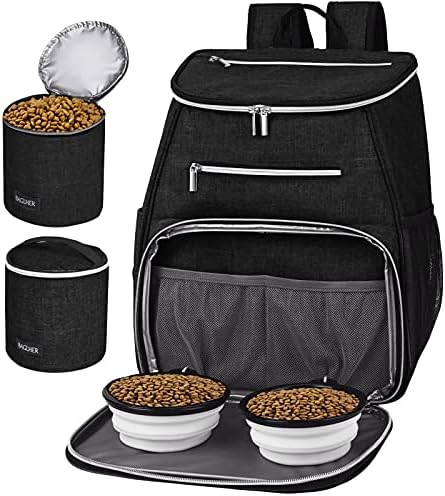 BAGLHER丨Dog Travel Bag Backpack, Airline Approved Pet Supplies Backpack, Dog Travel Bag with 2 Silicone Collapsible Bowls and 2 Food Baskets, Black by BAGLHER