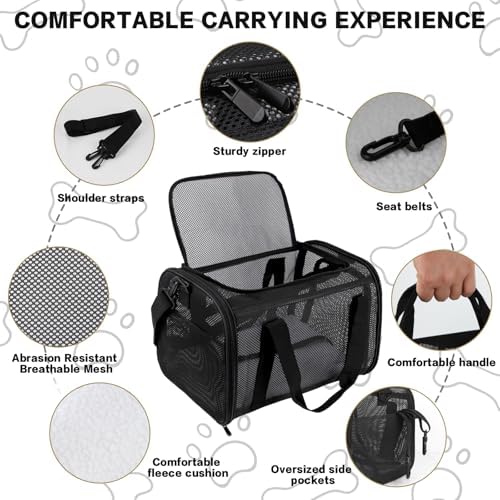 Cat Carrier, Soft-Sided Pet Carrier Bag, Breathable Mesh, Black (Black, 20 * 13 * 13) - Image 3