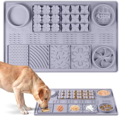 Silicone Lick Mat for Dogs 32"x 20" Large Slow Feeder Mat, Grey by Bartuke