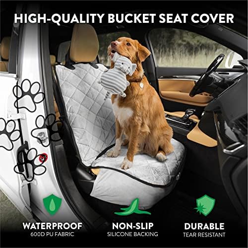 Plush Paws Products Premium Bucket Car Seat Protector | Diamond Stitching | Washable & Waterproof Front Seat Dog Cover Car, Truck, & SUV | Nonslip, Tear Resistant Pet Passenger Seat Cover | Grey - Image 2