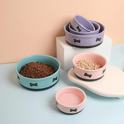 Sweejar Ceramic Dog Bowls with Bone Pattern, Dog Food Dish for Small Dogs, Porcelain Pet Bowl for Water 16 Fl Oz (Pink)