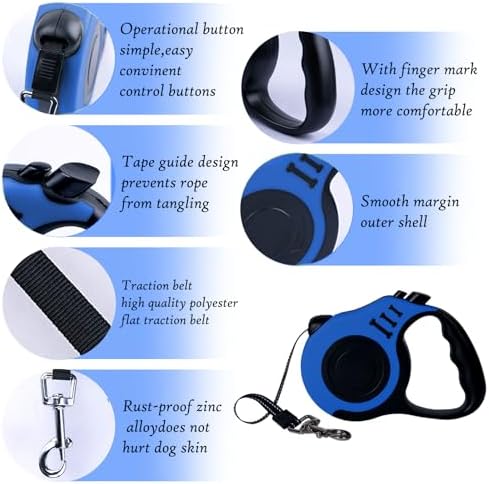 Retractable Dog Leash, 10 FT Dog Leash for Small Medium Dogs up to 22lbs, Pet Tape with Anti Slip Handle and Lock Nylon, 1 Silicone Dog Bowl, 1 Dispenser, 2 Waste Bag - Image 3
