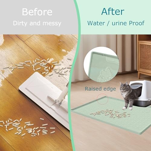 Cat Litter Mat, Silicone Large Cat Mat for Litter Box - 34x22 in, Waterproof & Non-Slip, Durable & Easy Clean, Green - Image 5