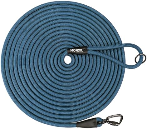 Long Dog Leash, 10ft 30ft 50 feet Heavy Duty Dog Training Leash, Aviation Aluminum Auto Locking Carabiner, Nylon Rope Long Line Check Cord Recall Lead for Yard,Playing,Camping,Navy Blue,30FT by MORXIL