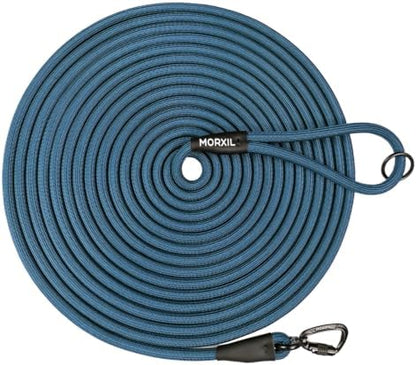 Long Dog Leash, 10ft 30ft 50 feet Heavy Duty Dog Training Leash, Aviation Aluminum Auto Locking Carabiner, Nylon Rope Long Line Check Cord Recall Lead for Yard,Playing,Camping,Navy Blue,30FT by MORXIL