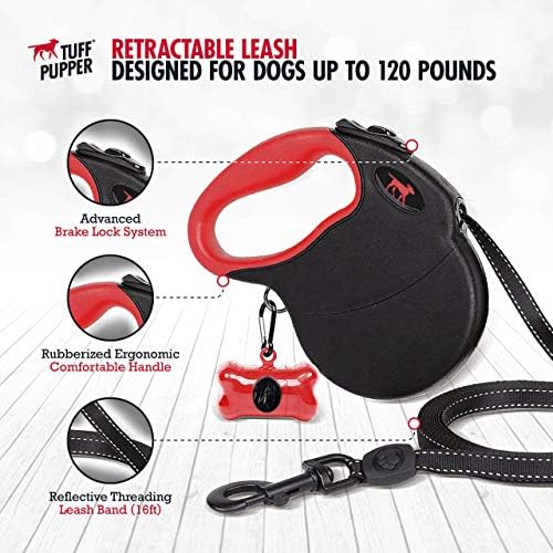 Tuff Pupper Heavy Duty Retractable Dog Leash | 16 ft Dog Leash with Reflective Stitching for Nighttime Safety | One Button Lock and Release | Comfortable Hand Grip | for Dogs Up to 120 lbs - Image 3