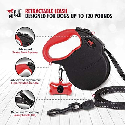 Tuff Pupper Heavy Duty Retractable Dog Leash | 16 ft Dog Leash with Reflective Stitching for Nighttime Safety | One Button Lock and Release | Comfortable Hand Grip | for Dogs Up to 120 lbs - Image 3