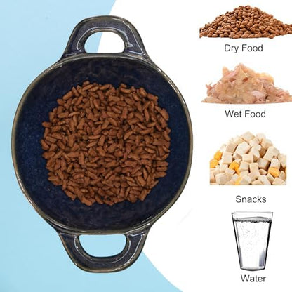 Ceramic Cat Bowl Cats Dishes for Food and Water, 8.3 Inch Dog Bowls, 7 oz Ceramic Cat Food Bowl, Whisker Fatigue Pet Plate, Pet Water Bowls with Handle Perfect for Indoor Cats (Dark Blue) - Image 5