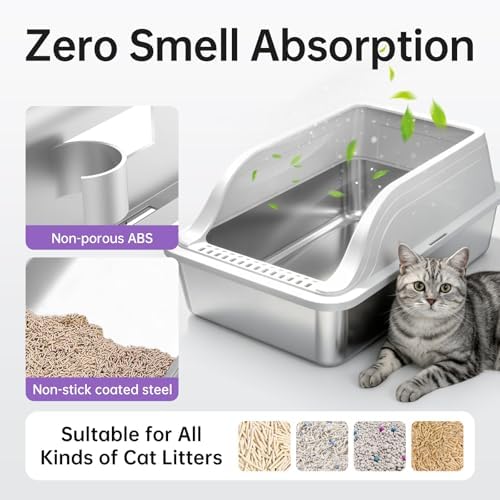 High-Sided Stainless Steel XL Cat Litter Box for Cats - Image 4