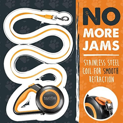 Mighty Paw Retractable Dog Leash 2.0 | 16' Heavy Duty Reflective Nylon Tape Lead for Pets up to 0-50 lbs. Tangle Free Design W/One Touch Quick-Lock Braking System & Anti-Slip Handle (Orange/Lite) - Image 3