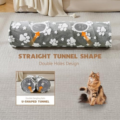 Straight Cat Tunnel for Indoor Cats 47"x12", Grey Paw - Image 5