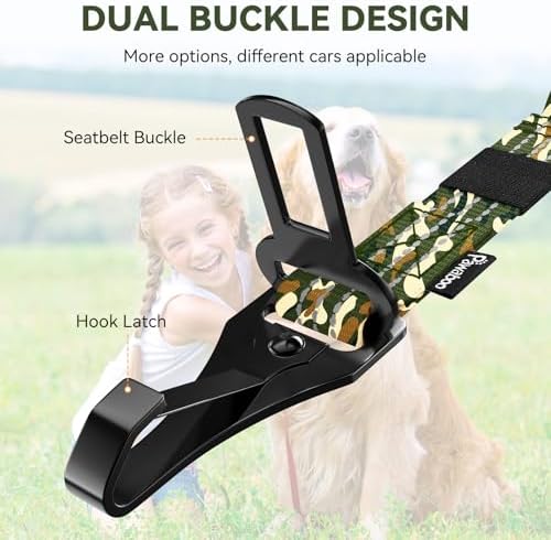 Pawaboo 2Pack Dog Car Seatbelt, 3-in-1 Dog Tether with Buckle & Hook Latch - Image 3
