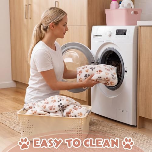 Tegeme 12 Pcs Pet Blankets 41 x 30 Inch Soft Fluffy Fleece Dog Cat Warm Paw Print Pattern Blankets Flannel Throw for Pets Dog Puppy Cat(White, Gray) - Image 5