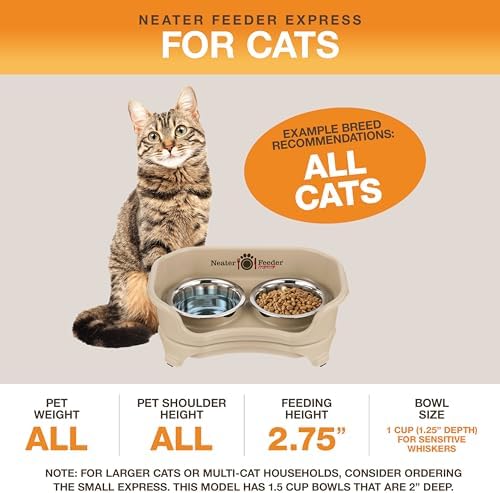 Neater Feeder Express Mess Proof Cat Bowls Elevated, No Spill Feeding Station, Stainless Steel Dishes for Food and Water, Raised Bowls for Indoor Cats, No Fatigue Whisker Friendly Dish, Almond - Image 5