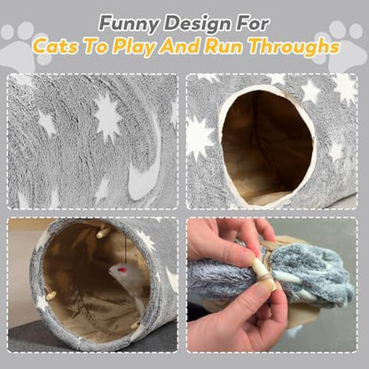 Cat Tunnels for Indoor Cats with Plush Toys Glows in The Dark Dog Cat Tunnel Tube Toys Photoluminescent for Indoor Cats Small Dogs Puppy Kitten Rabbit Bunny Ferret Pet Gray - Image 6