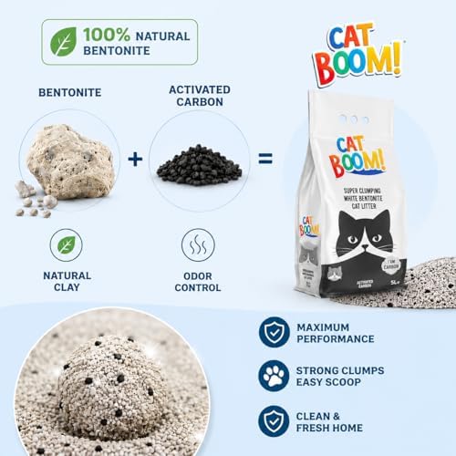 CatBoom Premium White Bentonite Clumping Clay Cat Litter Active Carbon| Super Absorbent Fine Granule Kitty Supplies | 99.5% Dust Free Multi-Cat Formula | Low Tracking Paw-Friendly 9.3 lb - Image 5