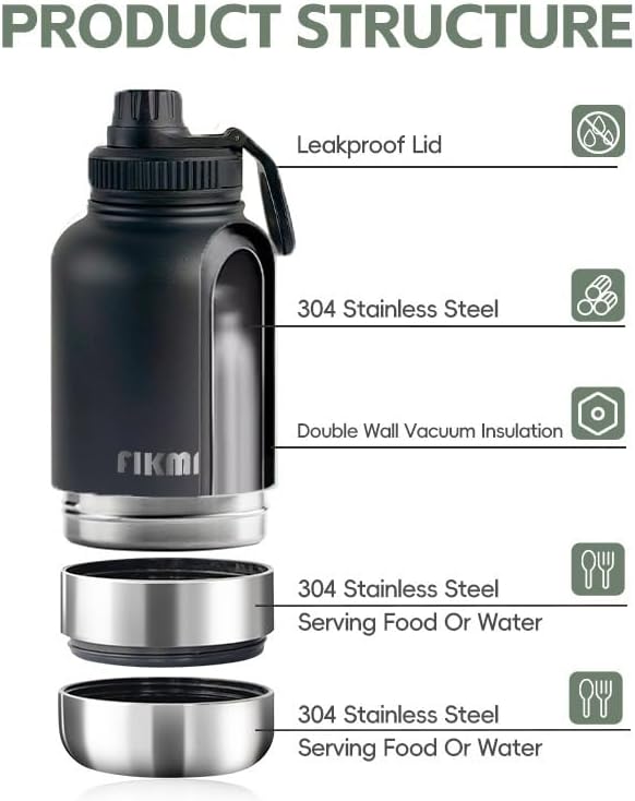 Insulated Dog Water Bottle with 2 Bowls, 32oz Insulated Stainless Steel Travel Bottle for Pets, Leak-Proof Portable Design for Hiking, Camping & Travel (Black)