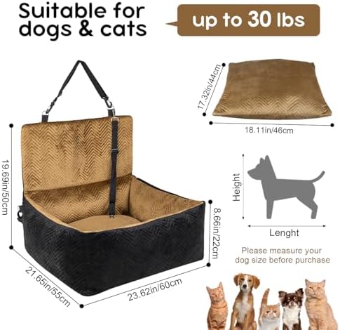 Dog Car Seat for Small Dogs,Medium Dog Car Bed with Detachable Washable Cover,Pet Puppy Booster Cars Seats with Safety Belt Up to 30 lbs(Black V) - Image 3