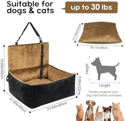 Dog Car Seat for Small Dogs,Medium Dog Car Bed with Detachable Washable Cover,Pet Puppy Booster Cars Seats with Safety Belt Up to 30 lbs(Black V) - Image 3
