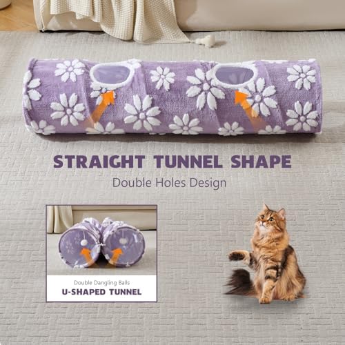Straight Cat Tunnel for Indoor Cats 47"x12", Purple Flower - Image 5
