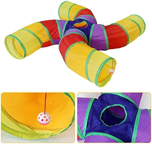Bemodst S-Type Cat Tunnel, 2 Way/3 Way/4 Way/5 Way Collapsible S-Shape Small Animal Tubes Kitty Tunnels Interactive Maze House Toy with Storage Bag for Kitten Puppy Rabbit Guinea Pig (Rainbow-4 Way) - Image 6