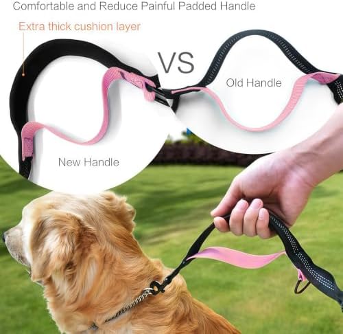 Uppetly Hands Free Dog Running Leash with Waist Belt, Dual Handle Elastic Bungees Retractable Rope for Large Dogs, Reflective Stitches for Walking Hiking Biking (Large Pink, 35-120lb) - Image 5