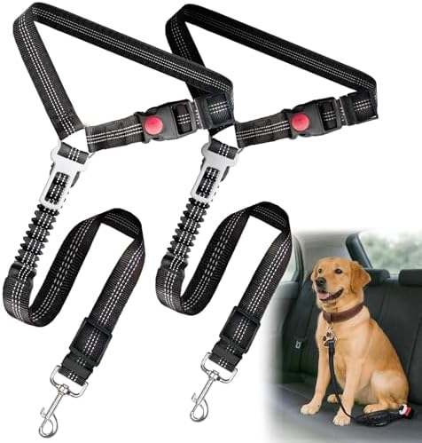 2-Pack Dog Car Seat Belt, 3-in-1 Headrest-Mounted Dog Seatbelt for Car, Adjustable Nylon Pet Safety Leash with Elastic Buffer & Reflective Stitching, Durable Car Harness for Dogs Fits Most Vehicles by Frskcssd
