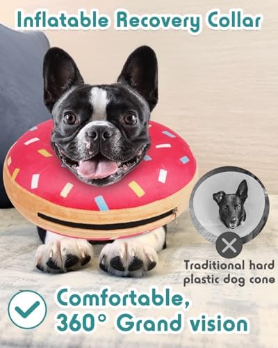 Inflatable Dog Pillow Cone Collar After Surgery, Donut Soft Neck Cone for Beagle French Bulldog Medium Plus Dogs, etc, Recovery E Collar to Stop Pink Donut - Image 6