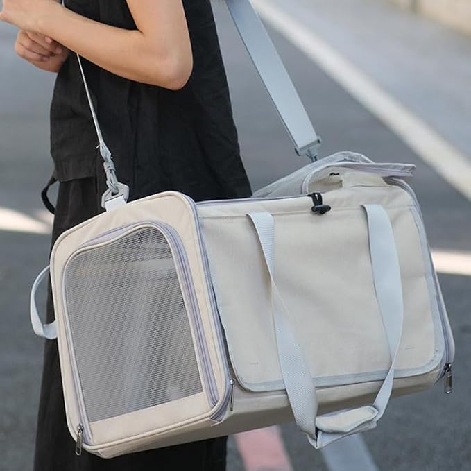 Pet Carrier Bag for Cats & Small Dogs, Airline Approved Travel Cat Carrier with Mesh Windows, Shoulder Strap & Removable Mat, Foldable Design for Home & Outdoor Trips (Grey)