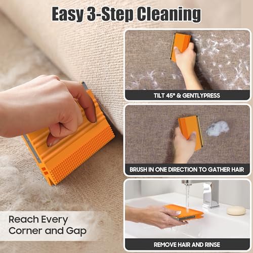 Mini Pet Hair Remover – 2025 Reusable Carpet Rake & Fur Scraper for Furniture, Car Interior, Hair Remover Brush for Bed, Couch, Home Surfaces Orange - Image 2