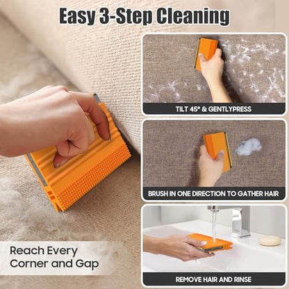 Mini Pet Hair Remover – 2025 Reusable Carpet Rake & Fur Scraper for Furniture, Car Interior, Hair Remover Brush for Bed, Couch, Home Surfaces Orange - Image 2