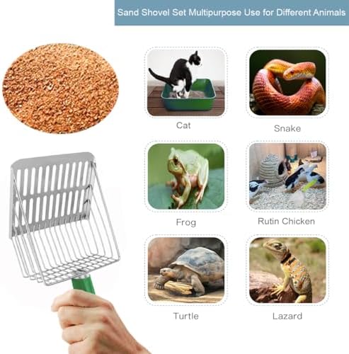 5 in 1 Stainless Steel Cat Litter Scoop with Holder,Litter Cleaner Corner Scoop Sand Sifter,Easy to Clean Cat Little Box, Sifting Litter Scoop Shovel for Reptile Terrarium Sand Waste (Green) - Image 2