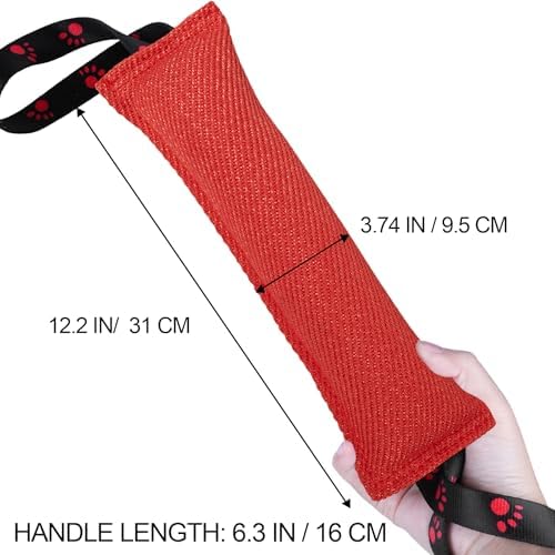 ToLanbbt Dog Tug Toy Bite Jute Pillow Pull Toy with 2 Strong Handles Perfect for Tug of War, Puppy Interactive Play, Tear Resistant Bite Training for Small Medium Large Dogs (Bright Red-Footprint) - Image 2