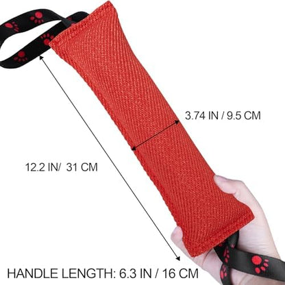 ToLanbbt Dog Tug Toy Bite Jute Pillow Pull Toy with 2 Strong Handles Perfect for Tug of War, Puppy Interactive Play, Tear Resistant Bite Training for Small Medium Large Dogs (Bright Red-Footprint) - Image 2