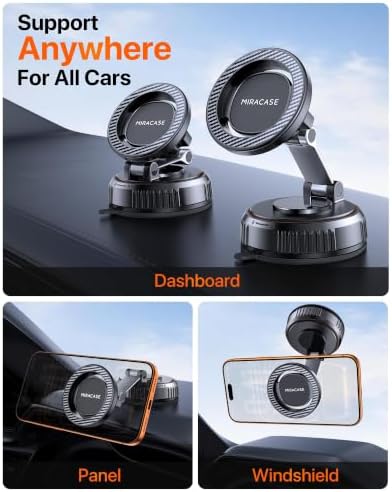 Miracase for MagSafe Car Mount[3600gf Strong Magnet & 89+LBS Suction Base]Vacuum Magnetic Phone Holders for Your Car, 360° Adjustable Dashboard & Windshield Mount with Dash Accents for All Smartphones - Image 6