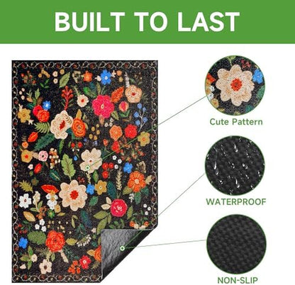 Cat Litter Mat, 24" x 16" Litter Box mat, Traps 100% Litter, Non-Slip Kitty Litter Trapping mats, Small Cute Litter mat, Easy Clean for Scatter Control, Bohe cat Food mat, Urine Waterproof - Image 4