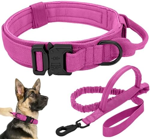 Tactical Dog Collar Leash Set, Dog Collar with Controll Handle, Pink, M by ANTSWISH