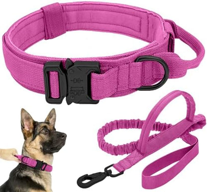 Tactical Dog Collar Leash Set, Dog Collar with Controll Handle, Pink, M by ANTSWISH