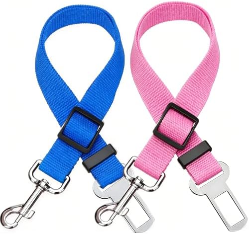 Elisel 2 Packs Adjustable Length Pet Dog Cat car seat Belt Pet seat Belt Pet Accessories for Dogs Cats and Pets (Blue Pink) by Elisel