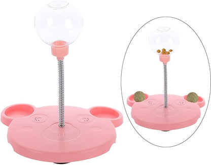 Dog Cat Slow Feeder Toy, Pet Feeding Toy Treat Ball,Funny,Interactive,Cat Treat Toy Food Dispenser for Kitty Indoor Puppy Exercise, Bear, Pink