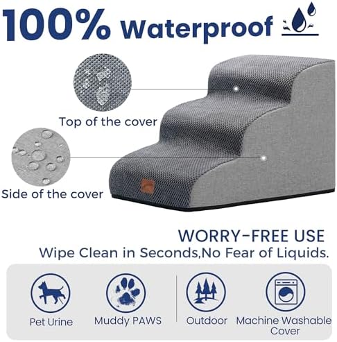 GoGoBunny Dog Stairs for Small Dogs, 3-Step Pet Steps for Couch Sofa, Grey - Image 5